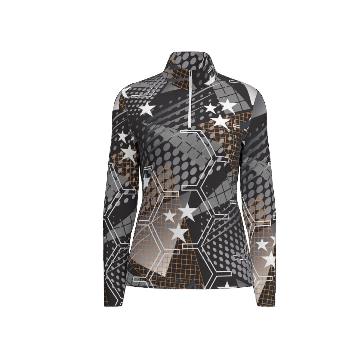 All-Over Print Women's Sports Collar Jersey With Long Sleeve