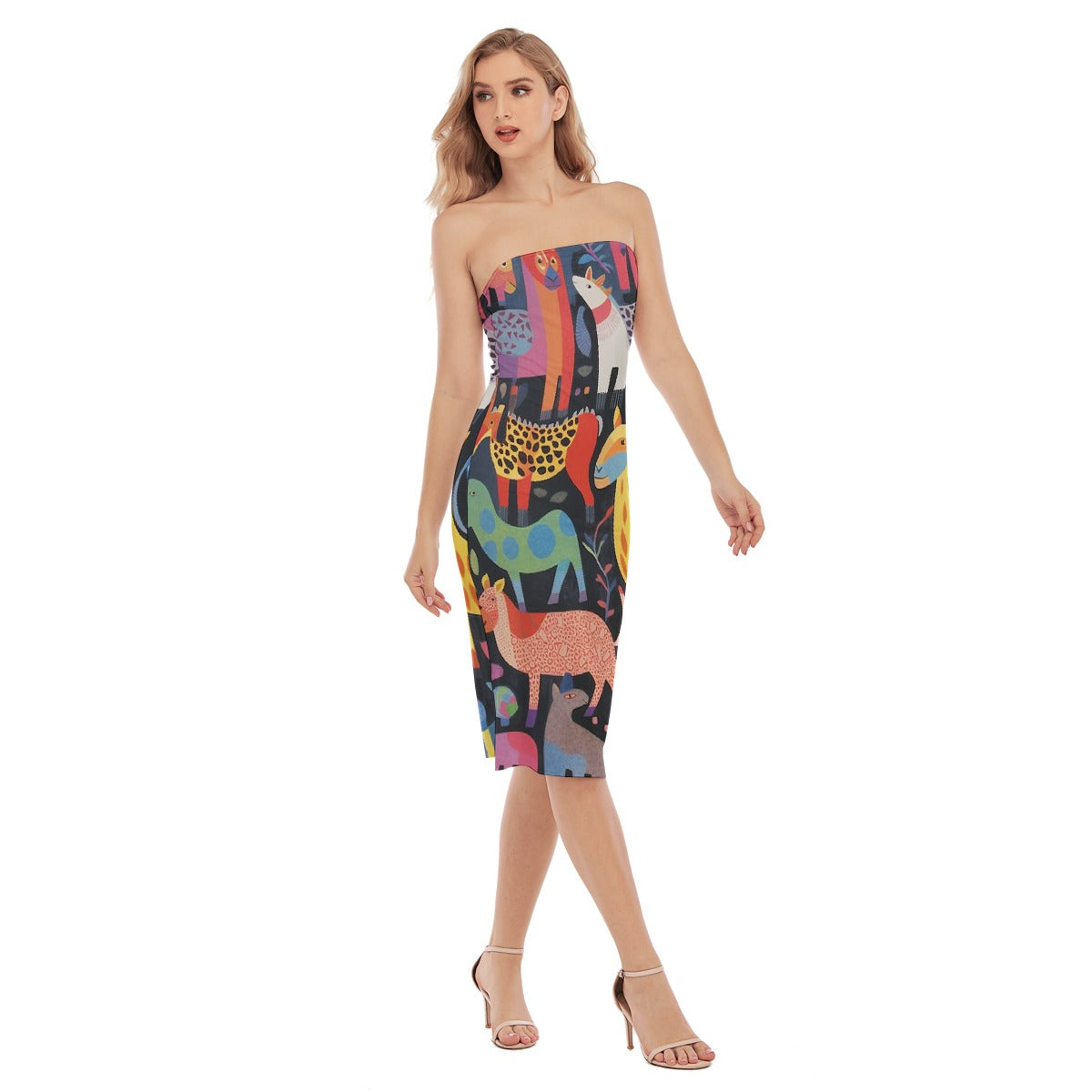 All-Over Print Women's Side Split Tube Top Dress