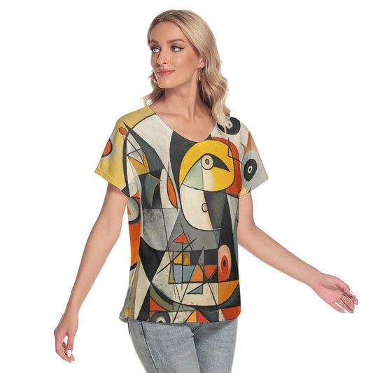 All-Over Print Women's Loose V-neck Short Sleeve T-shirt