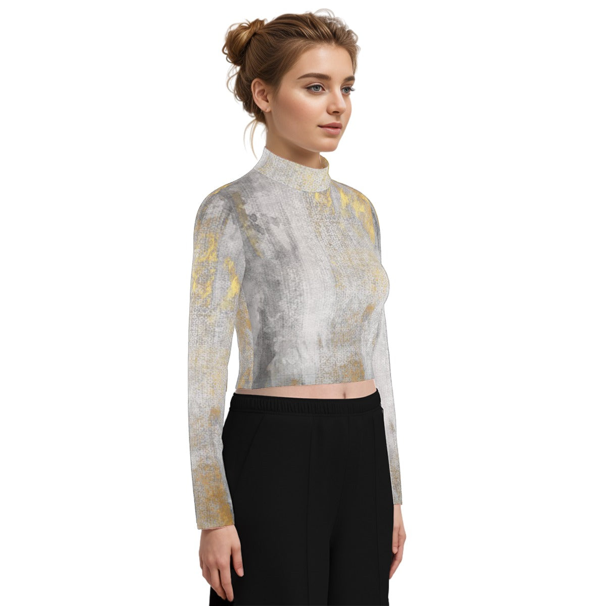 Eco-Friendly All-Over Print Women's Turtleneck T-shirt With Long Sleeve