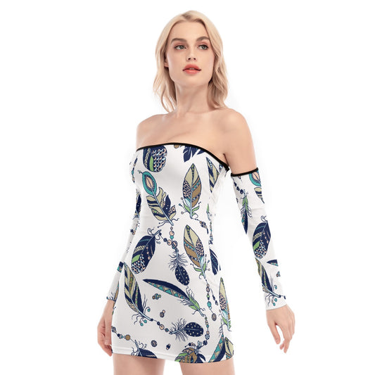 All-Over Print Women's Off-shoulder Back Lace-up Dress