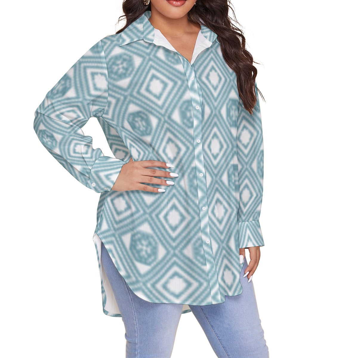 All-Over Print Women's Shirt With Long Sleeve(Plus Size)