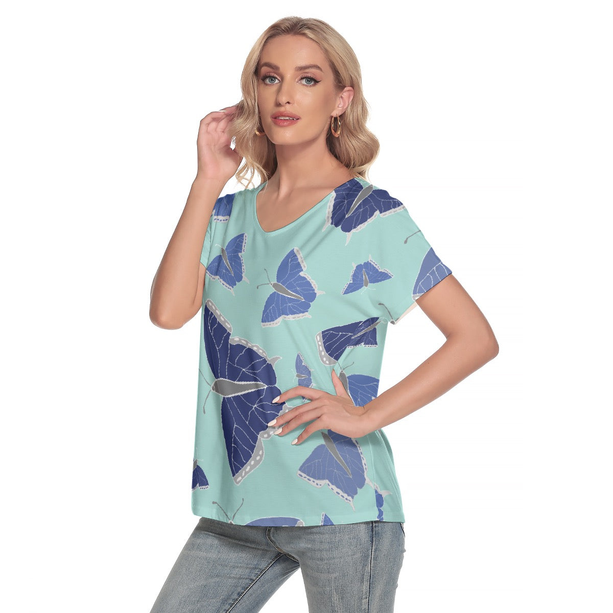 All-Over Print Women's Loose V-neck Short Sleeve T-shirt