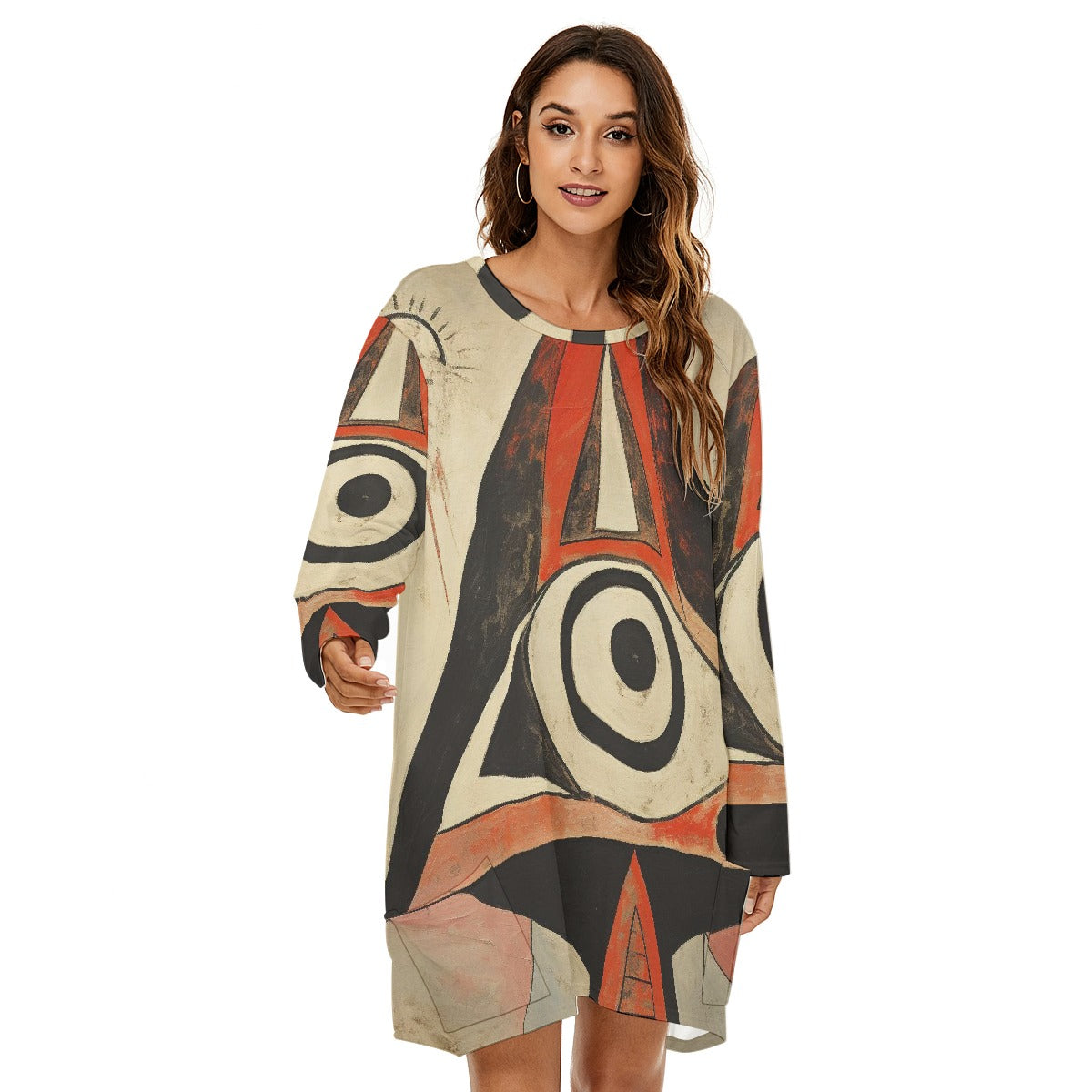 All-Over Print  Women's Loose Crew Neck Dress