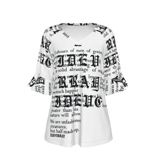 All-Over Print V-neck Women's T-shirt With Bell Sleeve