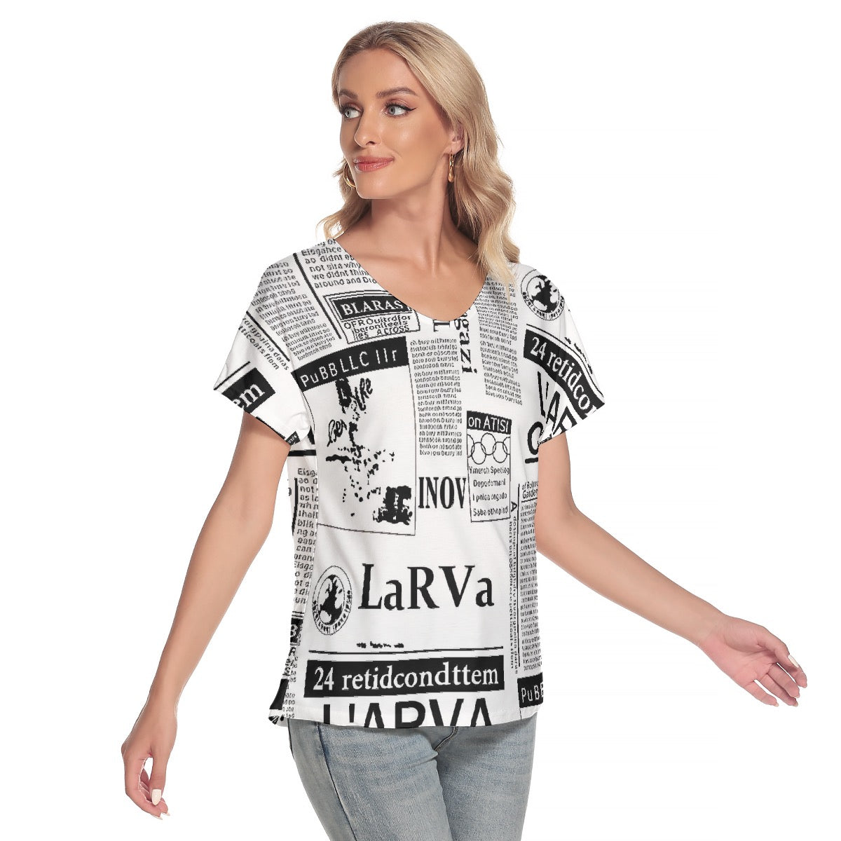 All-Over Print Women's Loose V-neck Short Sleeve T-shirt