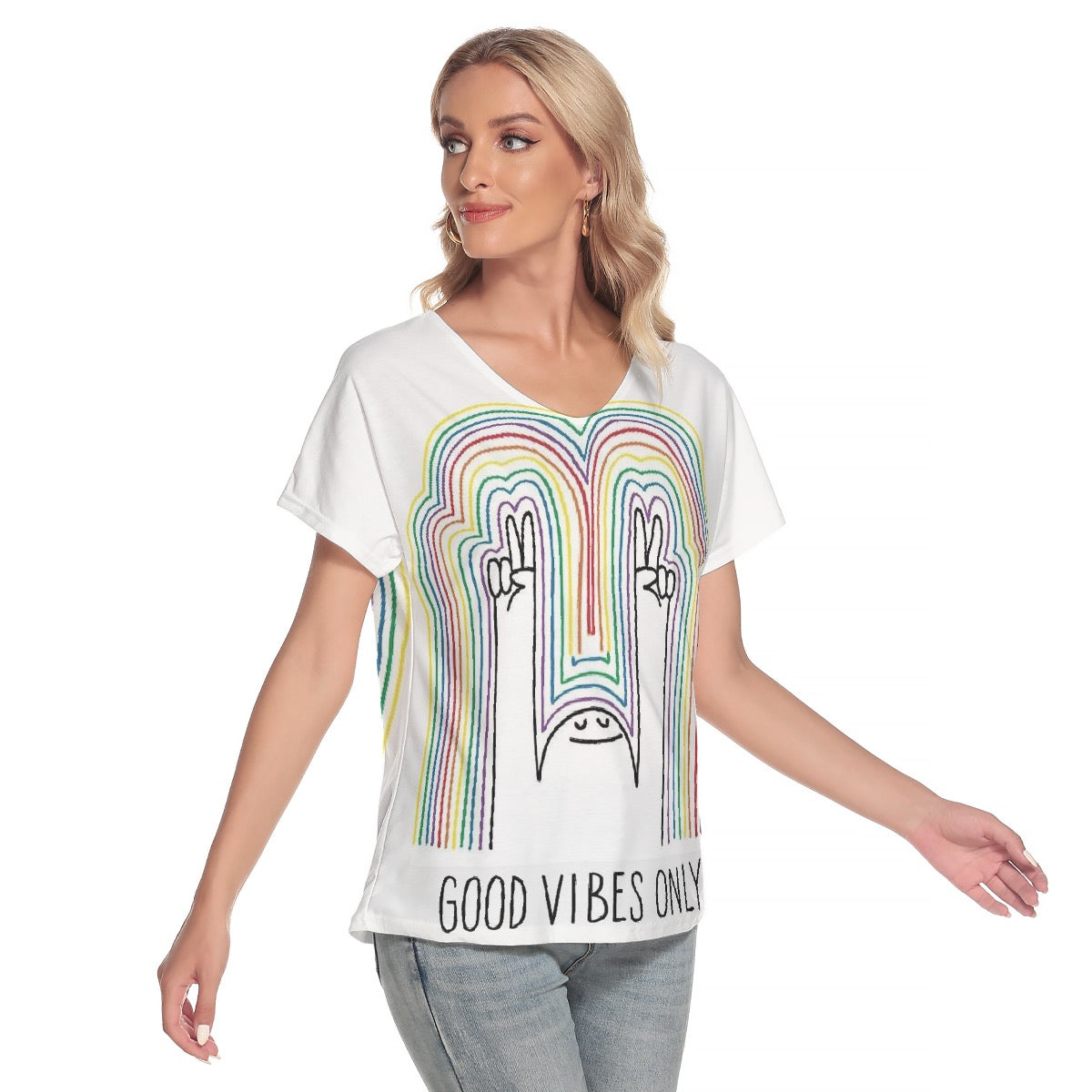 All-Over Print Women's Loose V-neck Short Sleeve T-shirt