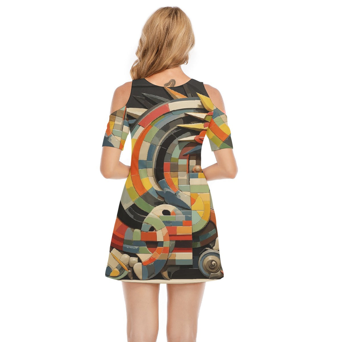 All-Over Print Women's Cold Shoulder Dress | 190GSM Cotton