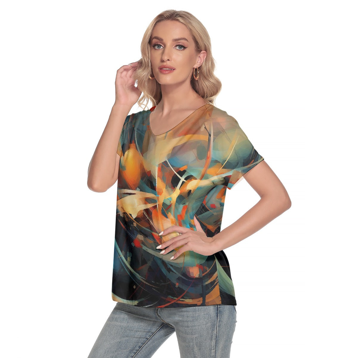 All-Over Print Women's Loose V-neck Short Sleeve T-shirt