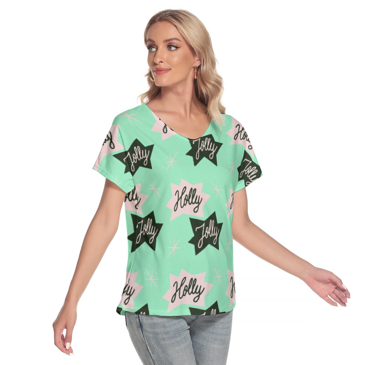 All-Over Print Women's Loose V-neck Short Sleeve T-shirt