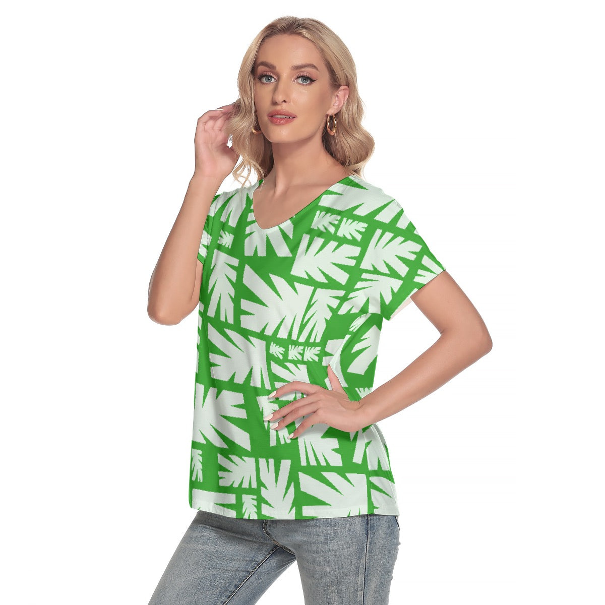 All-Over Print Women's Loose V-neck Short Sleeve T-shirt