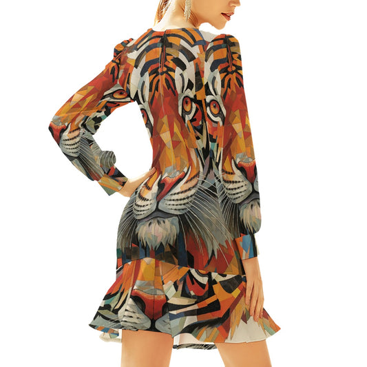 All-Over Print Women's Ruffle Hem Skinny Dress