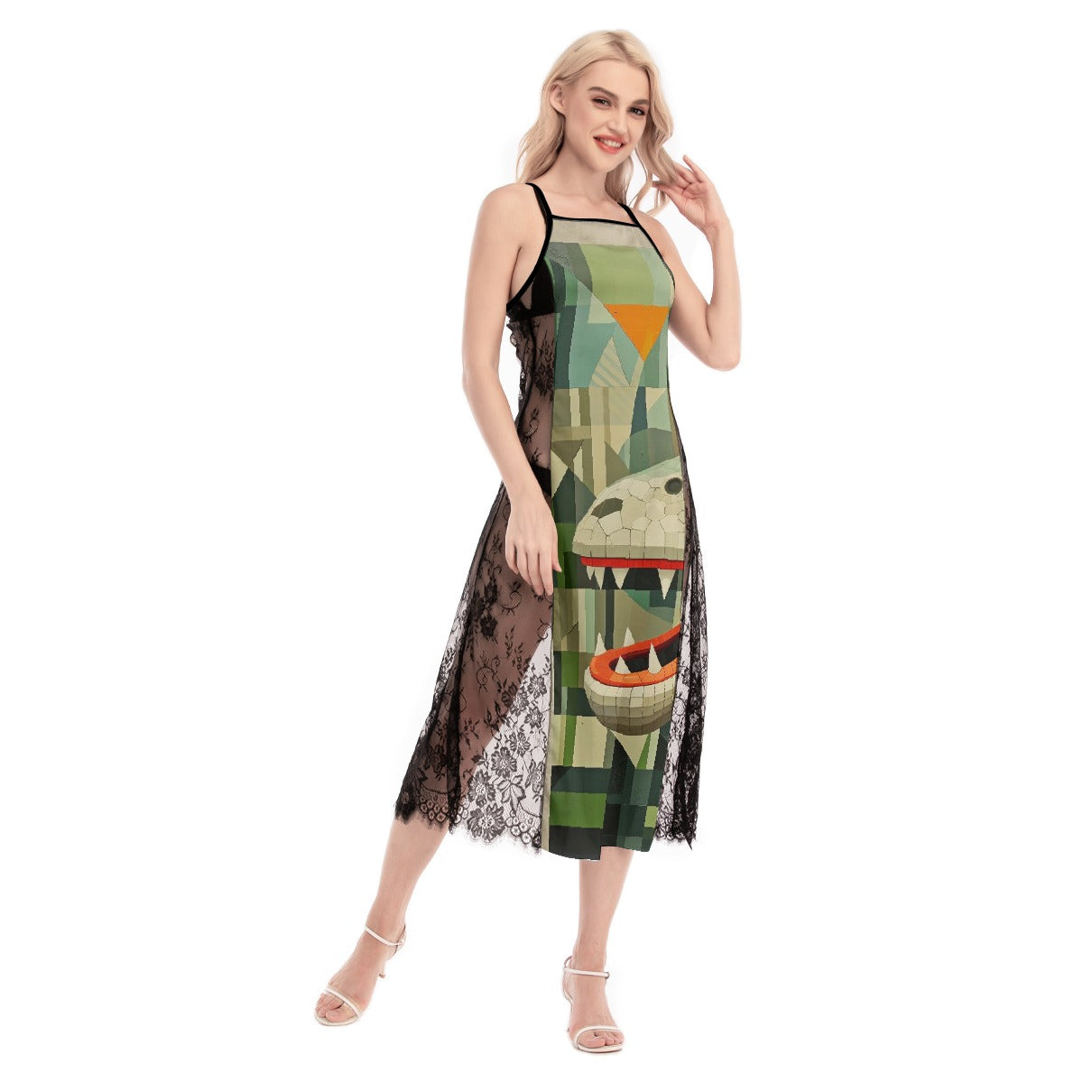 All-Over Print Women's Lace Cami Cross Back Dress