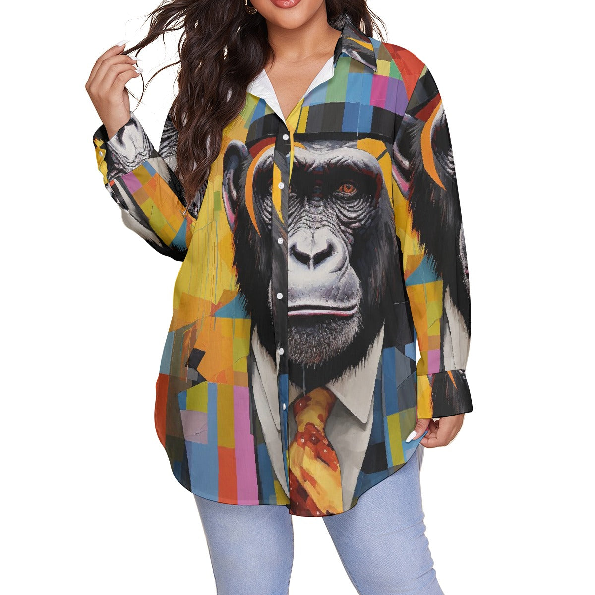 All-Over Print Women's Shirt With Long Sleeve(Plus Size)