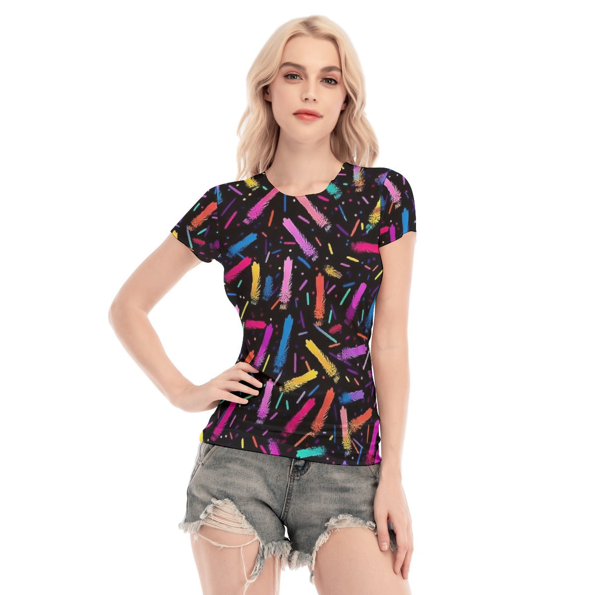 All-Over Print Women's Short Sleeve Mesh Blouse