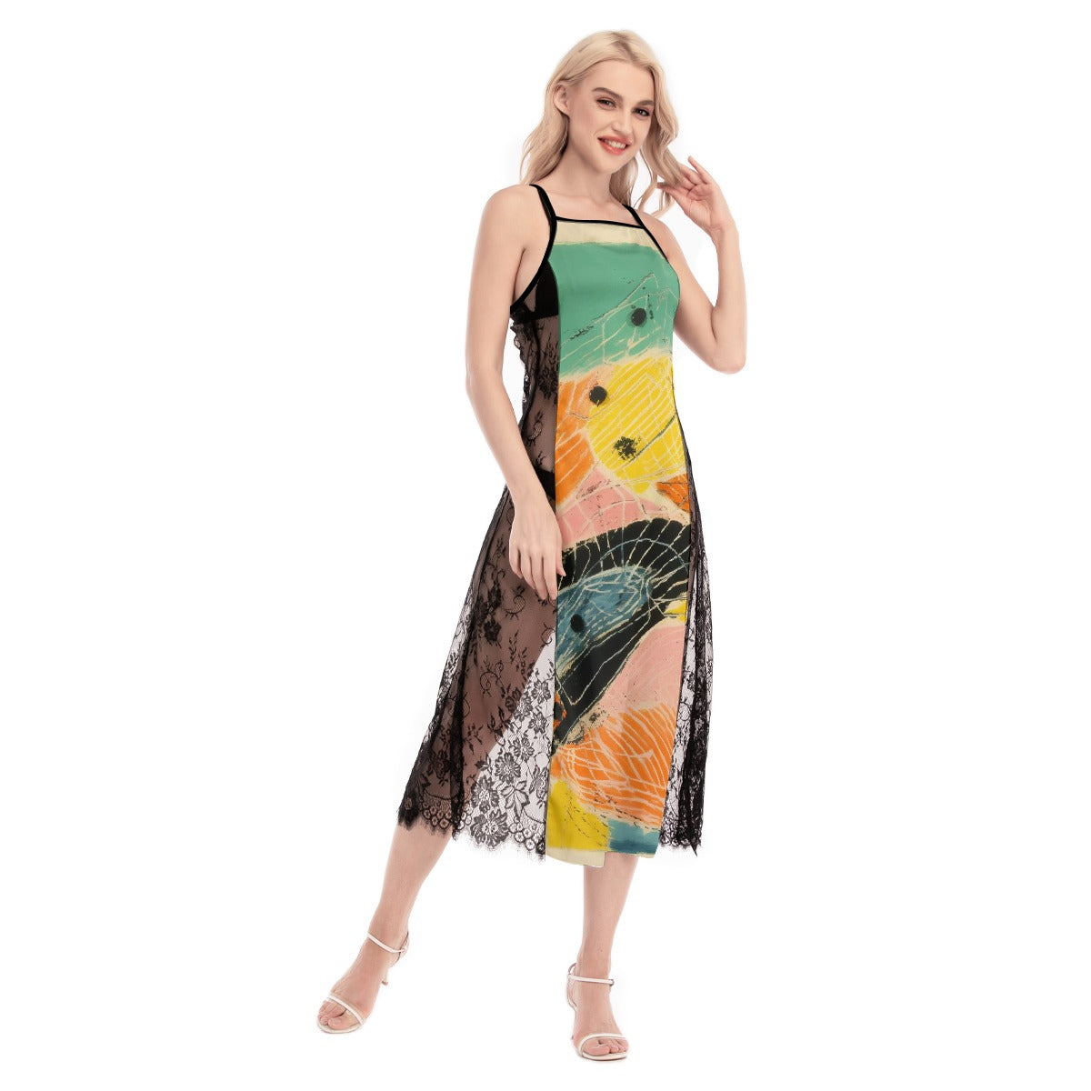 All-Over Print Women's Lace Cami Cross Back Dress