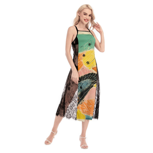 All-Over Print Women's Lace Cami Cross Back Dress