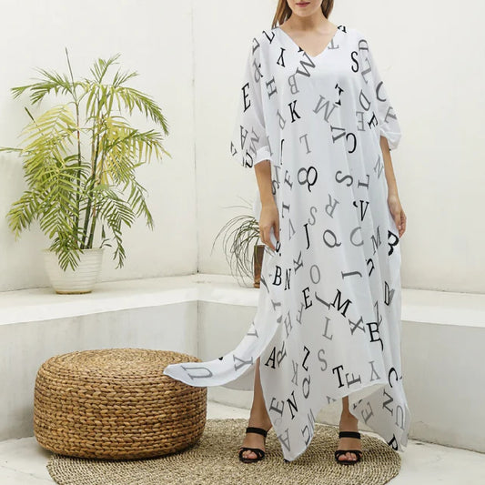 All-Over Print Women's Imitation Silk V-neck Kaftan Robe