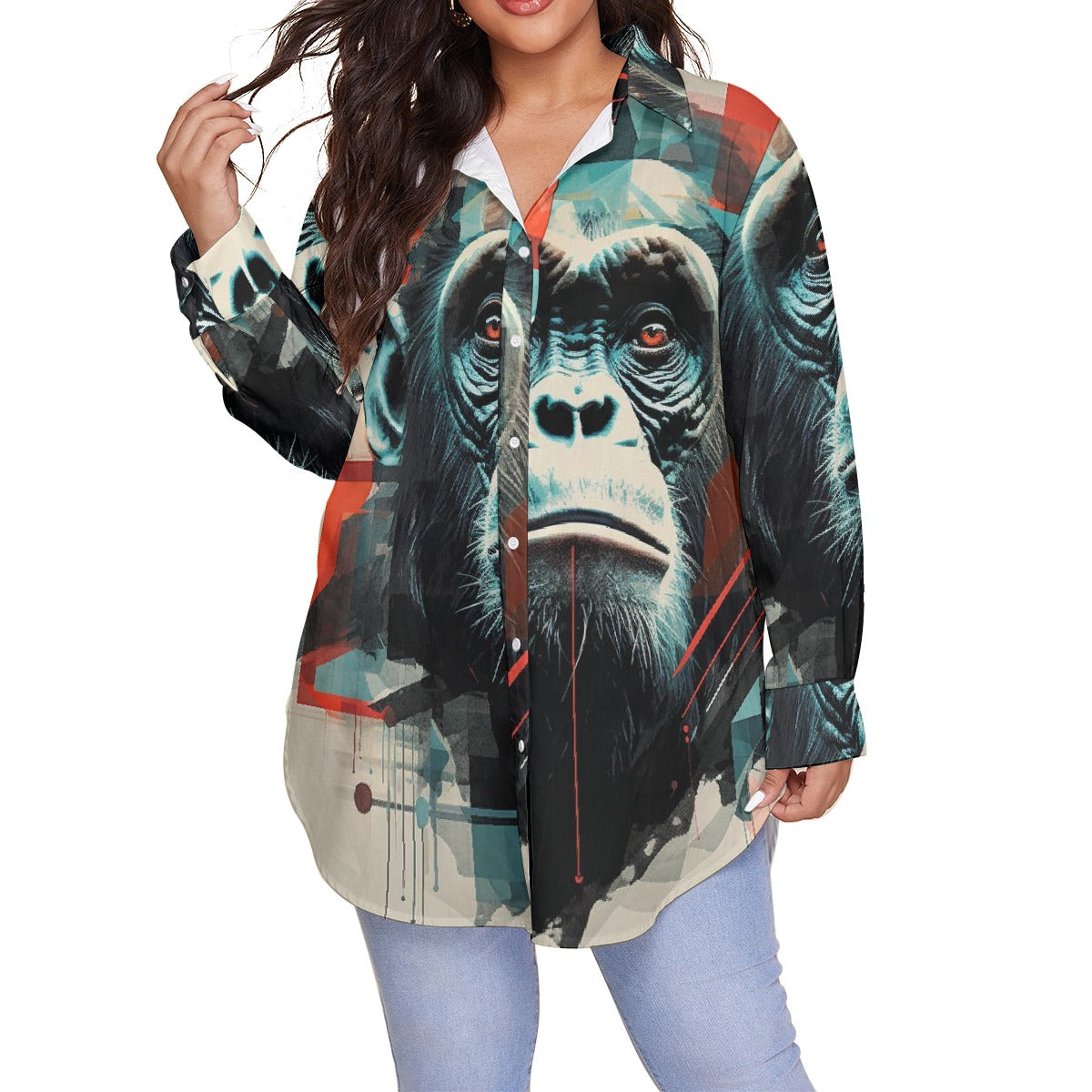 All-Over Print Women's Shirt With Long Sleeve(Plus Size)