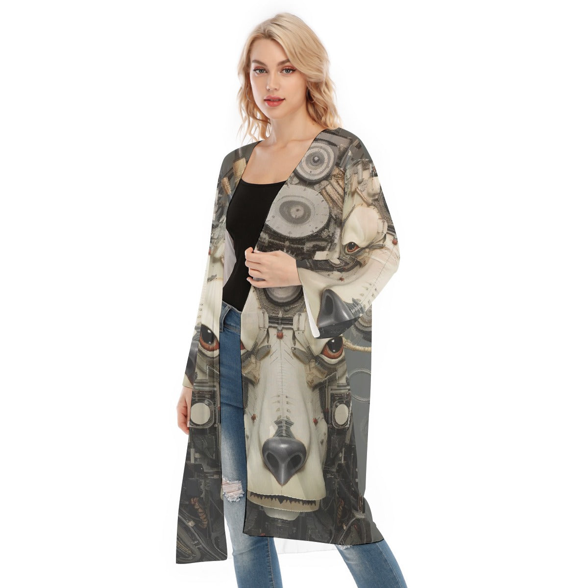 All- Over Print Women's Long Sleeve Mesh Cardigan