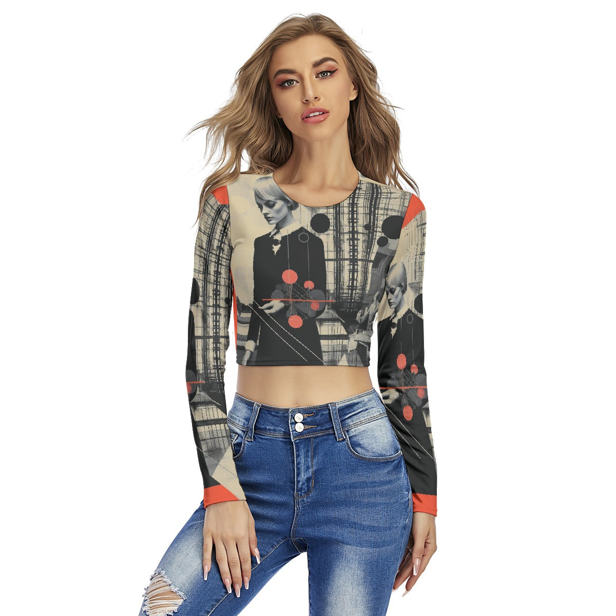 All-Over Print Women's Round Neck Crop Top T-Shirt