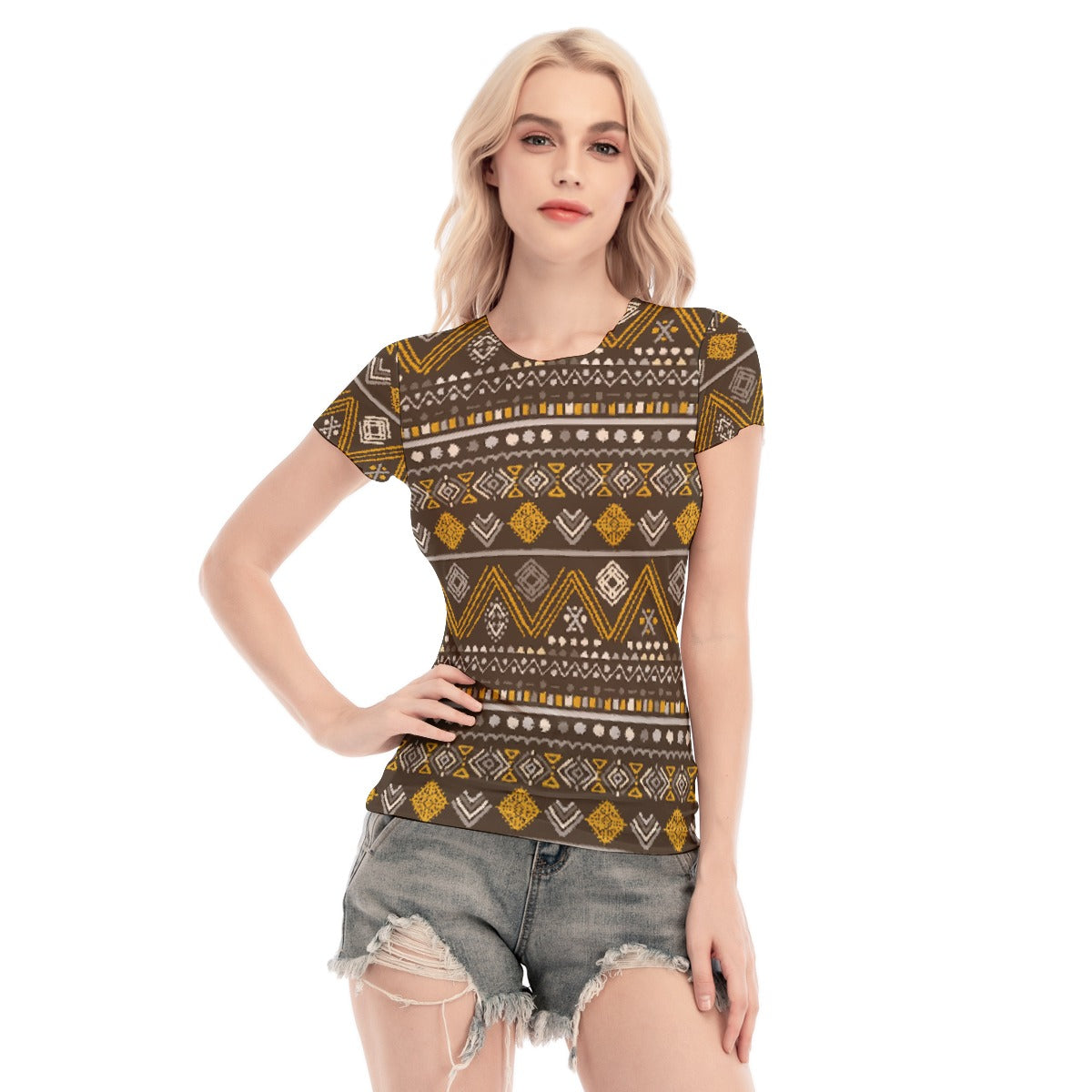 All-Over Print Women's Short Sleeve Mesh Blouse