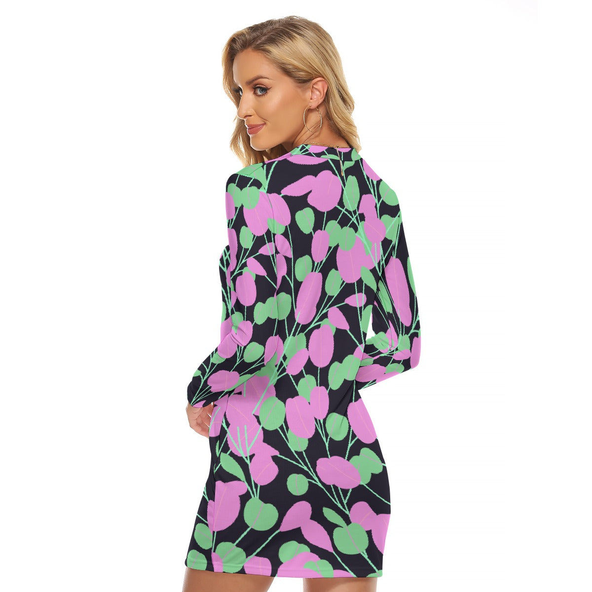 All-Over Print Women's Zip Front Tight Dress