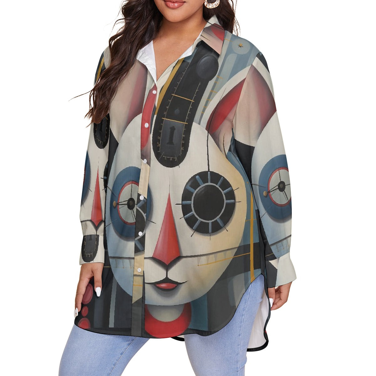 All-Over Print Women's Shirt With Long Sleeve(Plus Size)