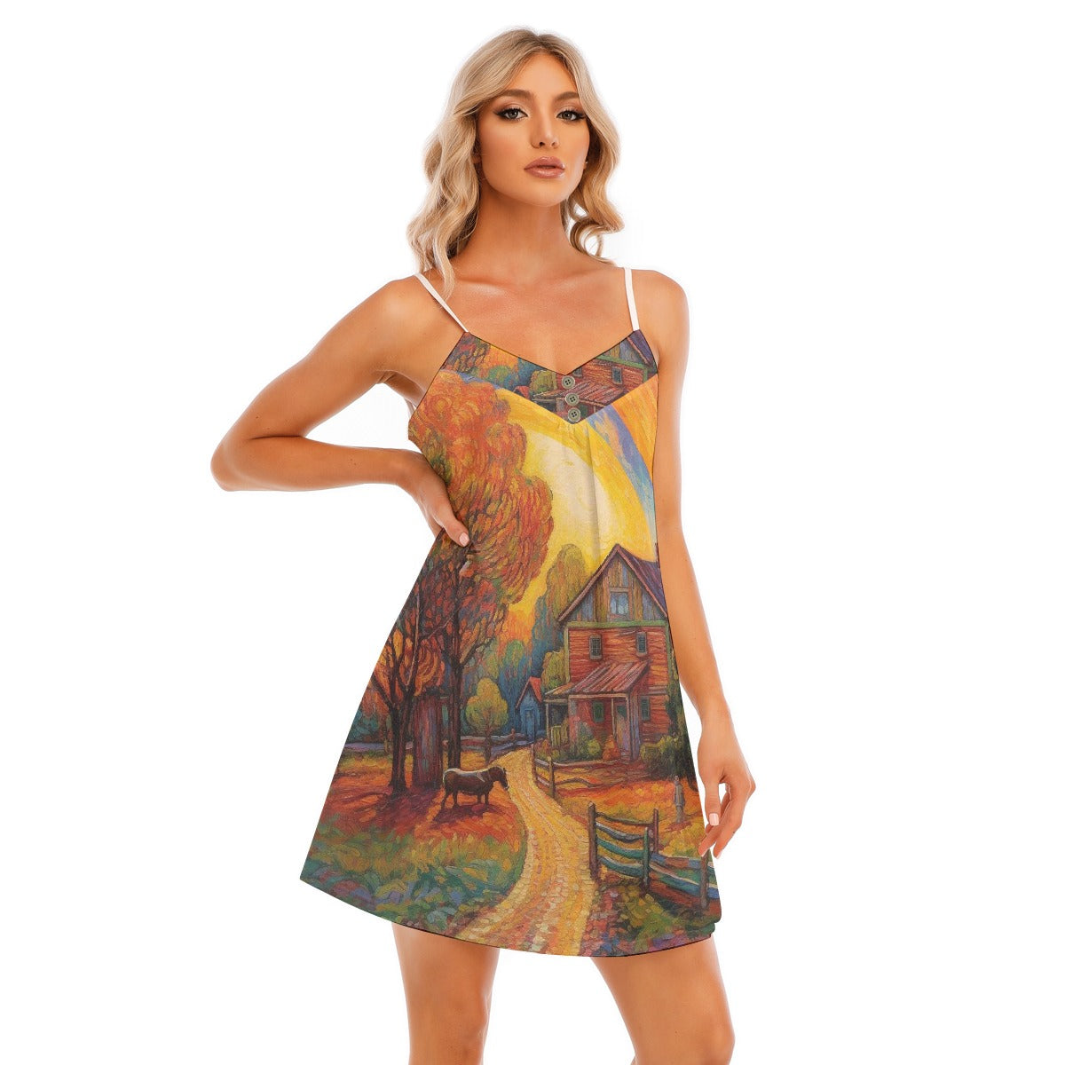 All-Over Print Women's V-neck Cami Dress