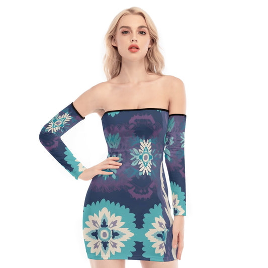 All-Over Print Women's Off-shoulder Back Lace-up Dress