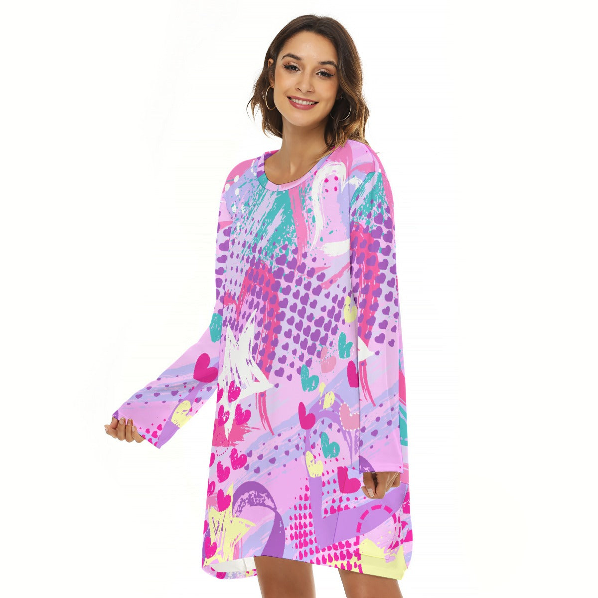 All-Over Print  Women's Loose Crew Neck Dress