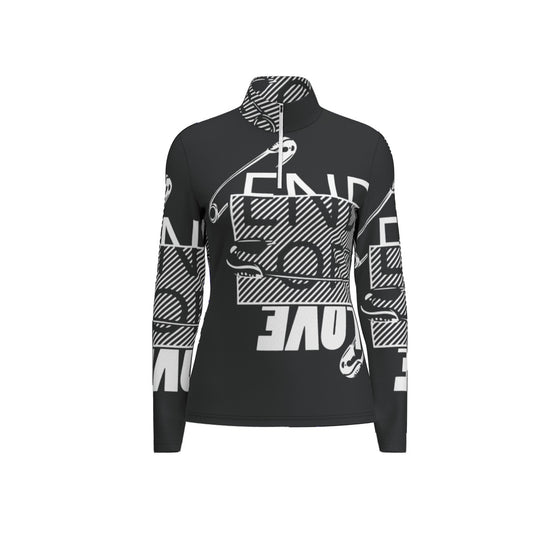 All-Over Print Women's Sports Collar Jersey With Long Sleeve