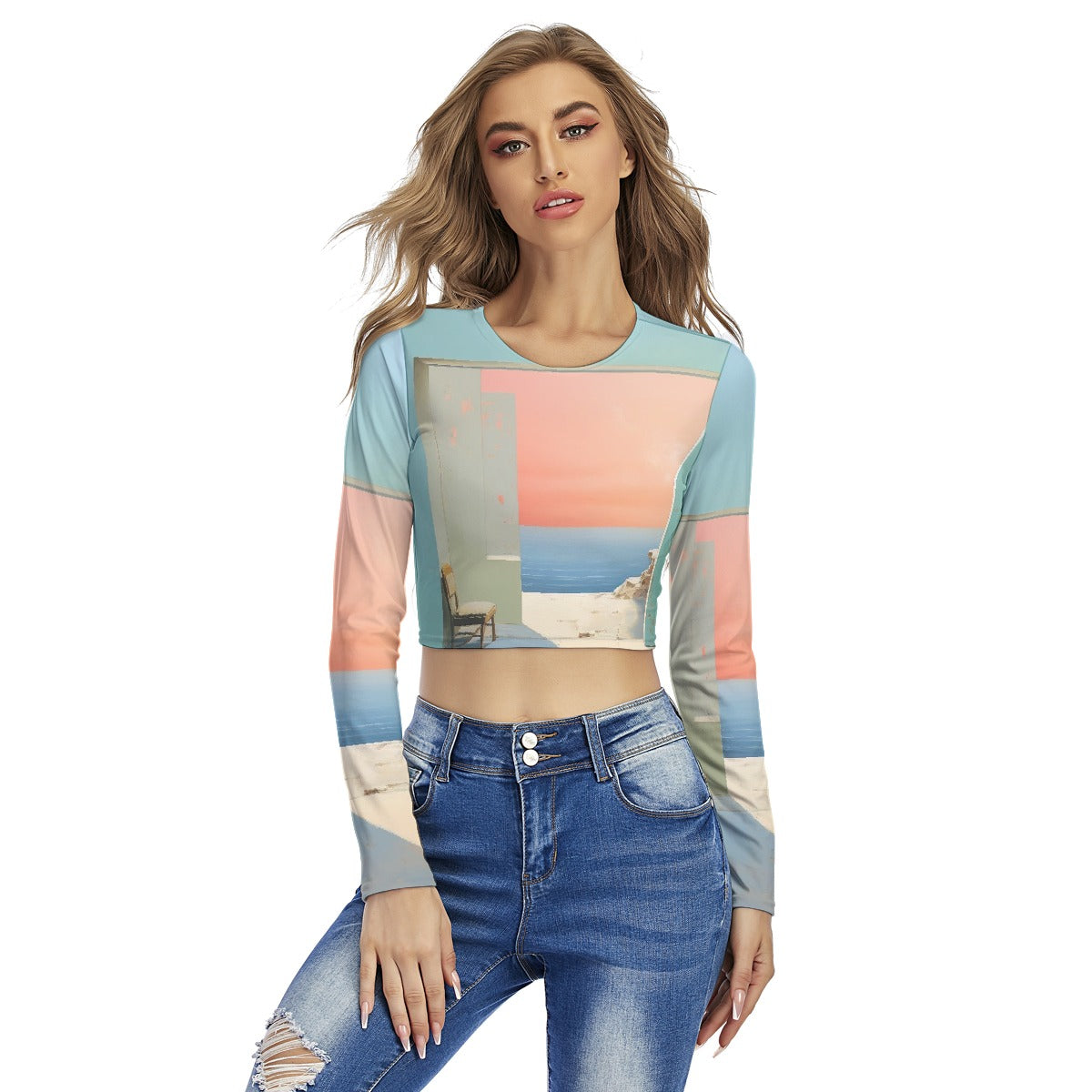 All-Over Print Women's Round Neck Crop Top T-Shirt