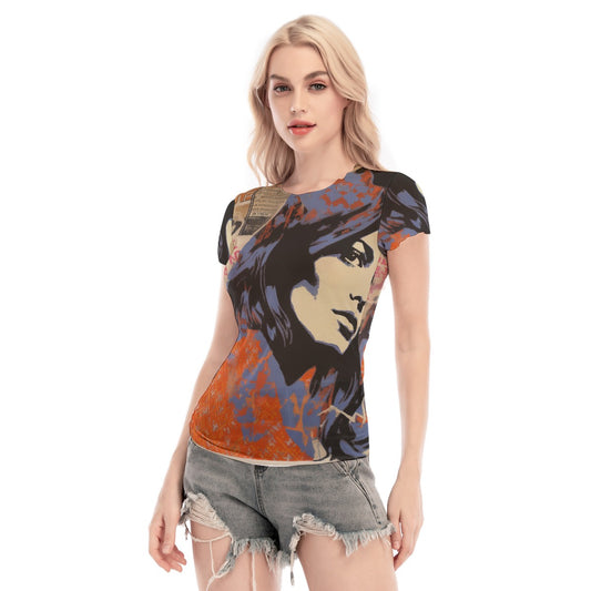 All-Over Print Women's Short Sleeve Mesh Blouse