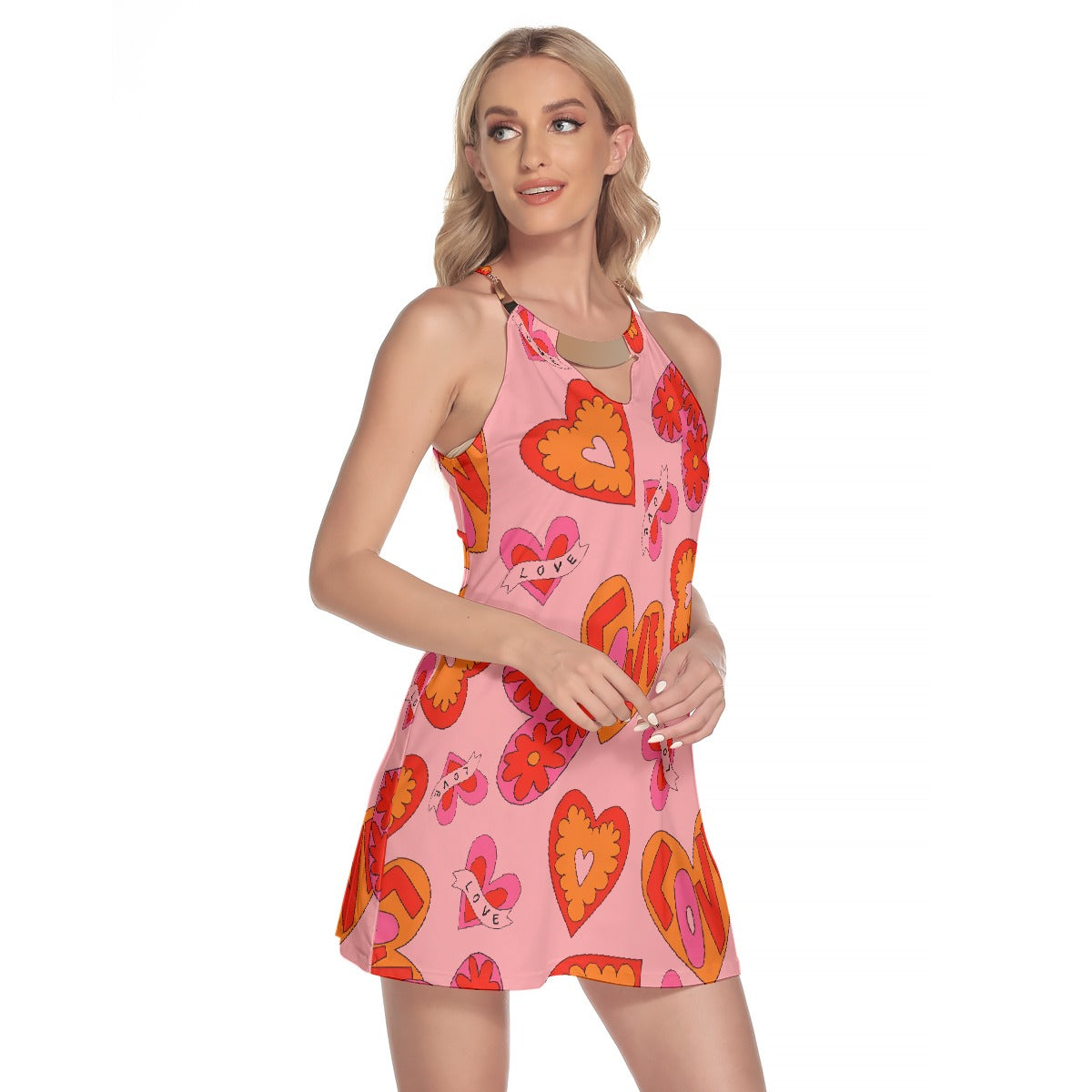 All-Over Print Women's Round Neck Above Knee Dress