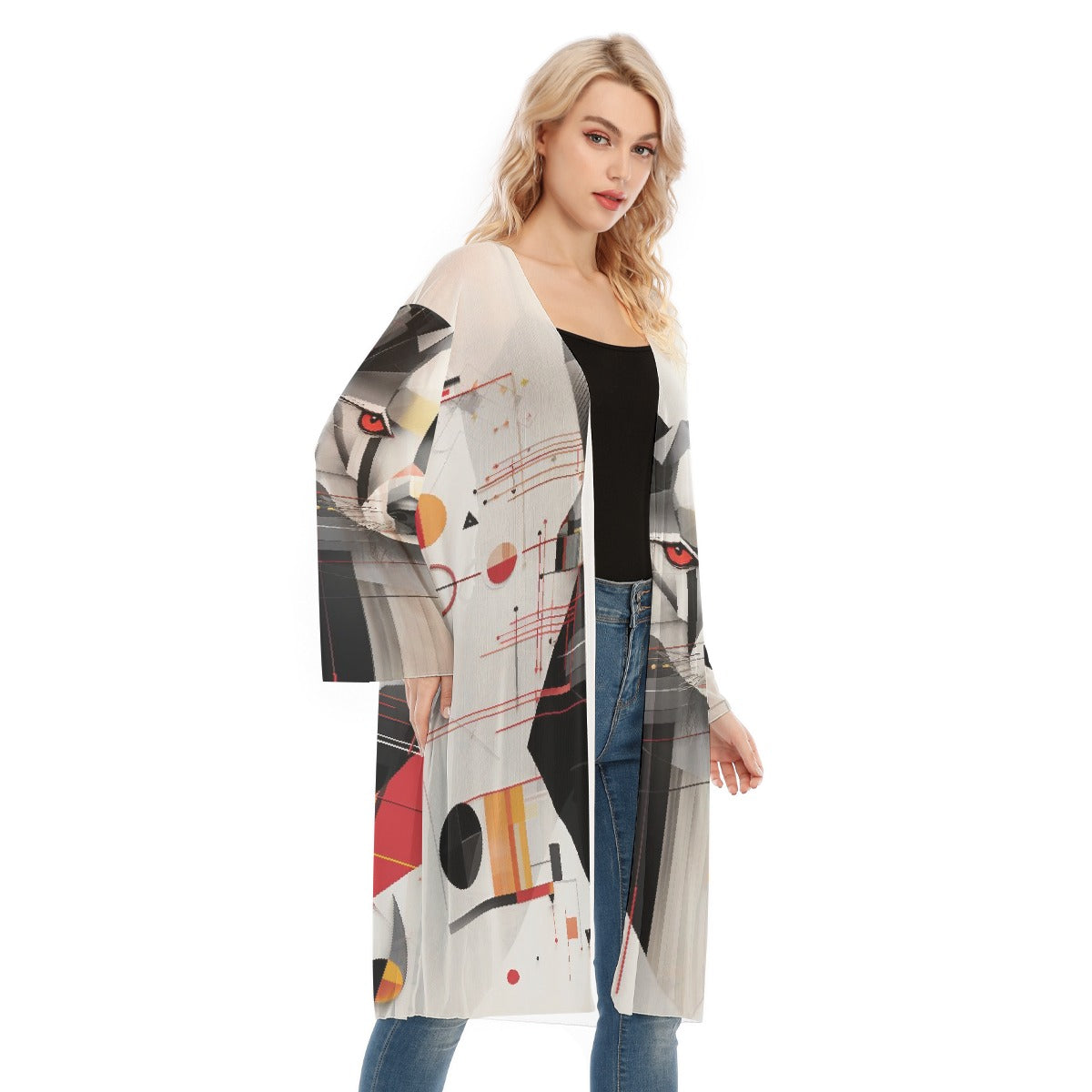 All- Over Print Women's Long Sleeve Mesh Cardigan