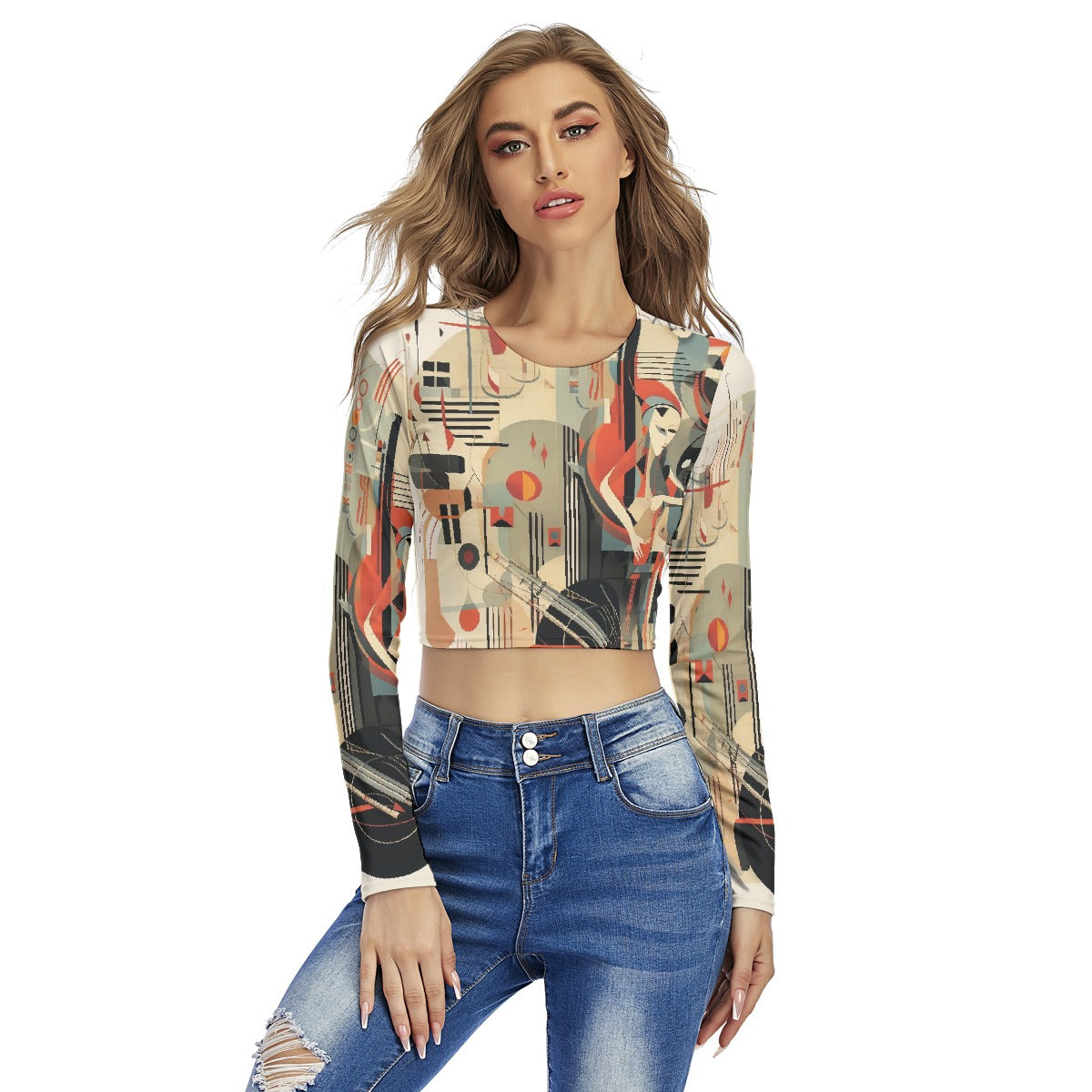 All-Over Print Women's Round Neck Crop Top T-Shirt