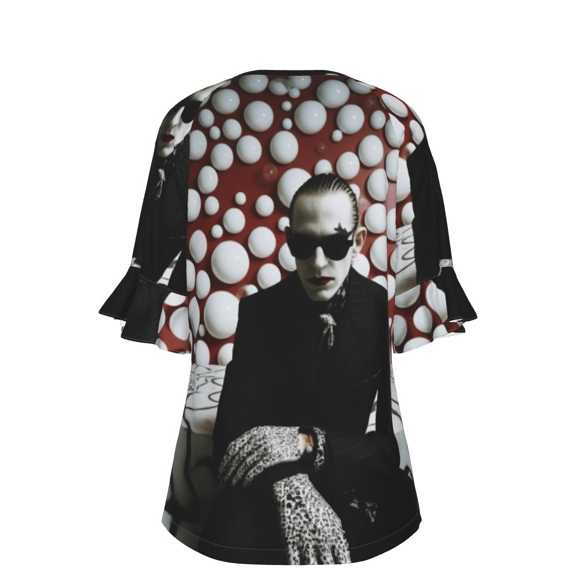 All-Over Print V-neck Women's T-shirt With Bell Sleeve