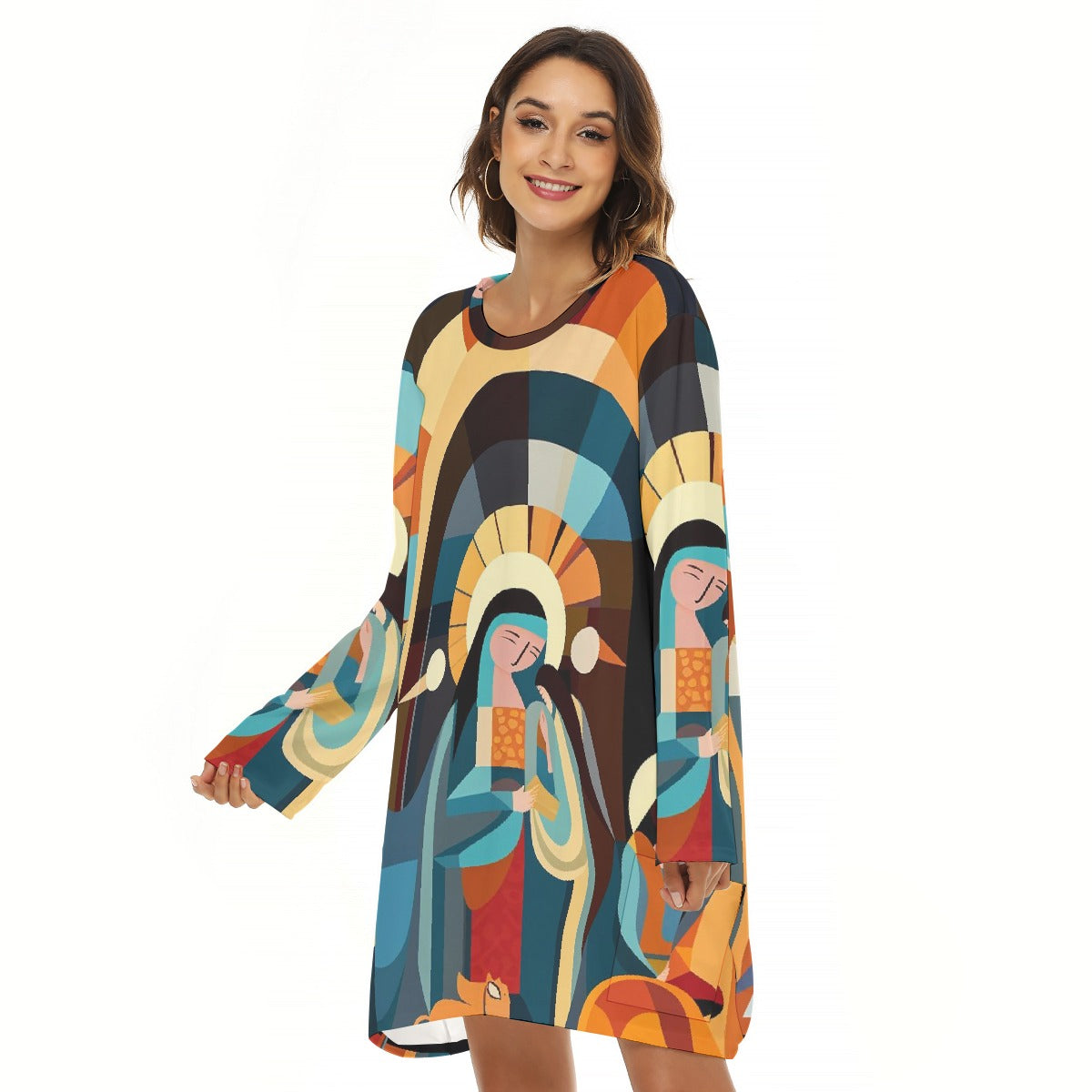 All-Over Print  Women's Loose Crew Neck Dress