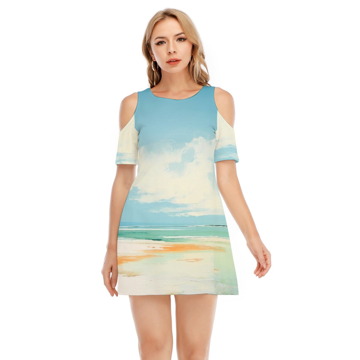 All-Over Print Women's Cold Shoulder Dress | 190GSM Cotton