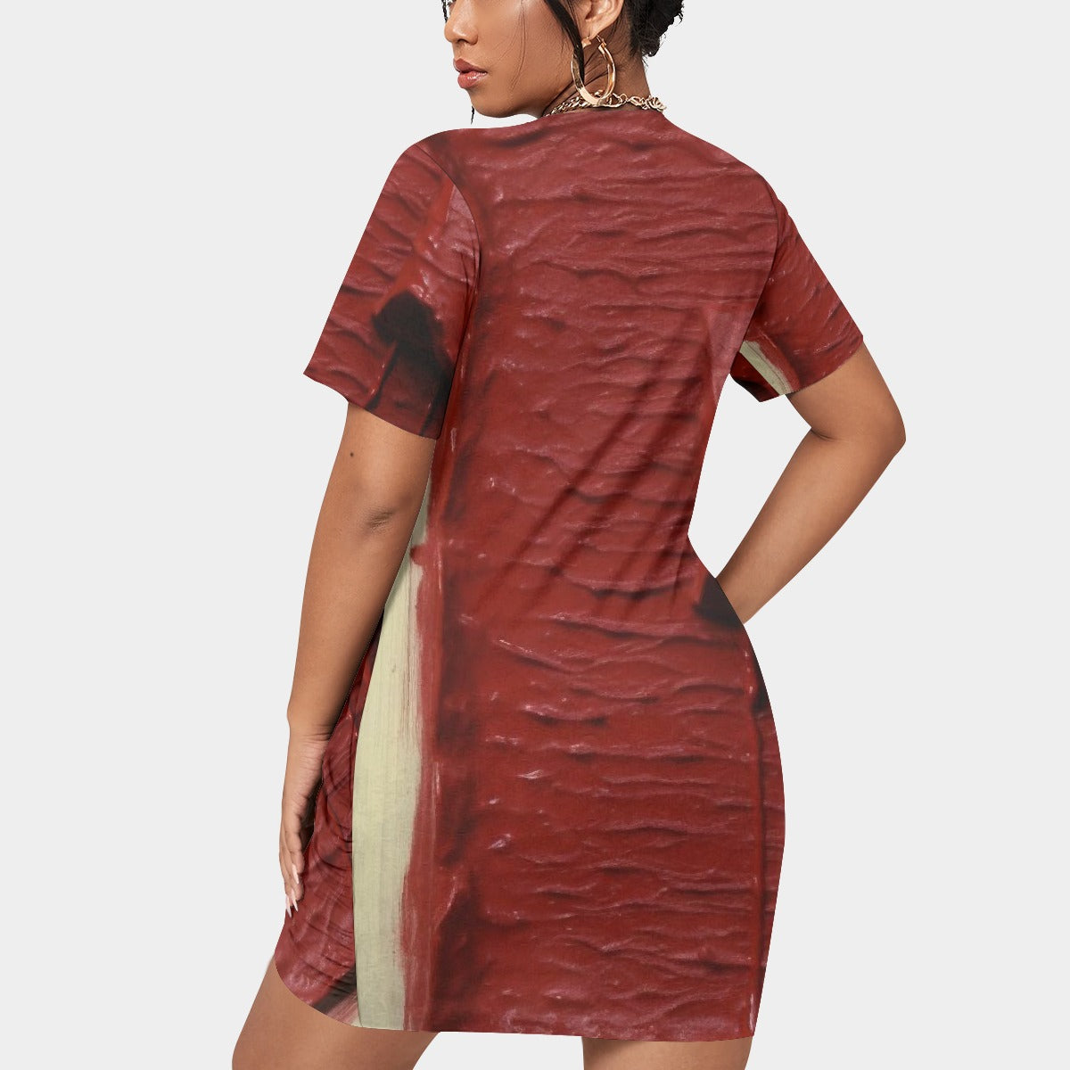 All-Over Print Women’s Stacked Hem Dress With Short Sleeve（Plus Size）