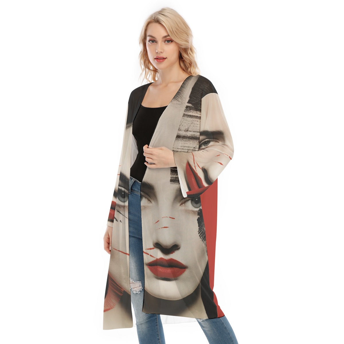 All- Over Print Women's Long Sleeve Mesh Cardigan