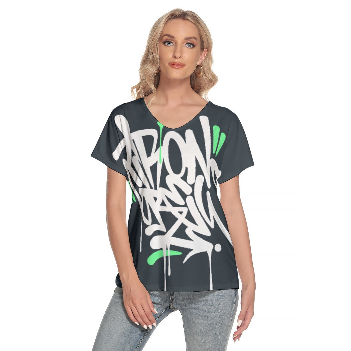 All-Over Print Women's Loose V-neck Short Sleeve T-shirt