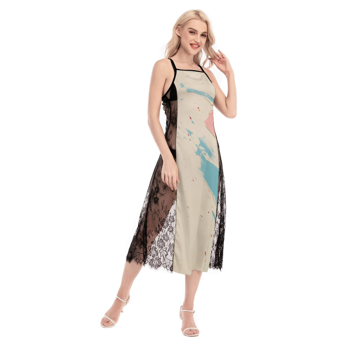 All-Over Print Women's Lace Cami Cross Back Dress