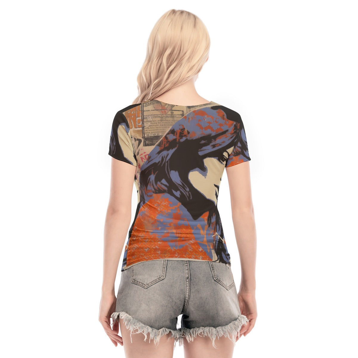 All-Over Print Women's Short Sleeve Mesh Blouse