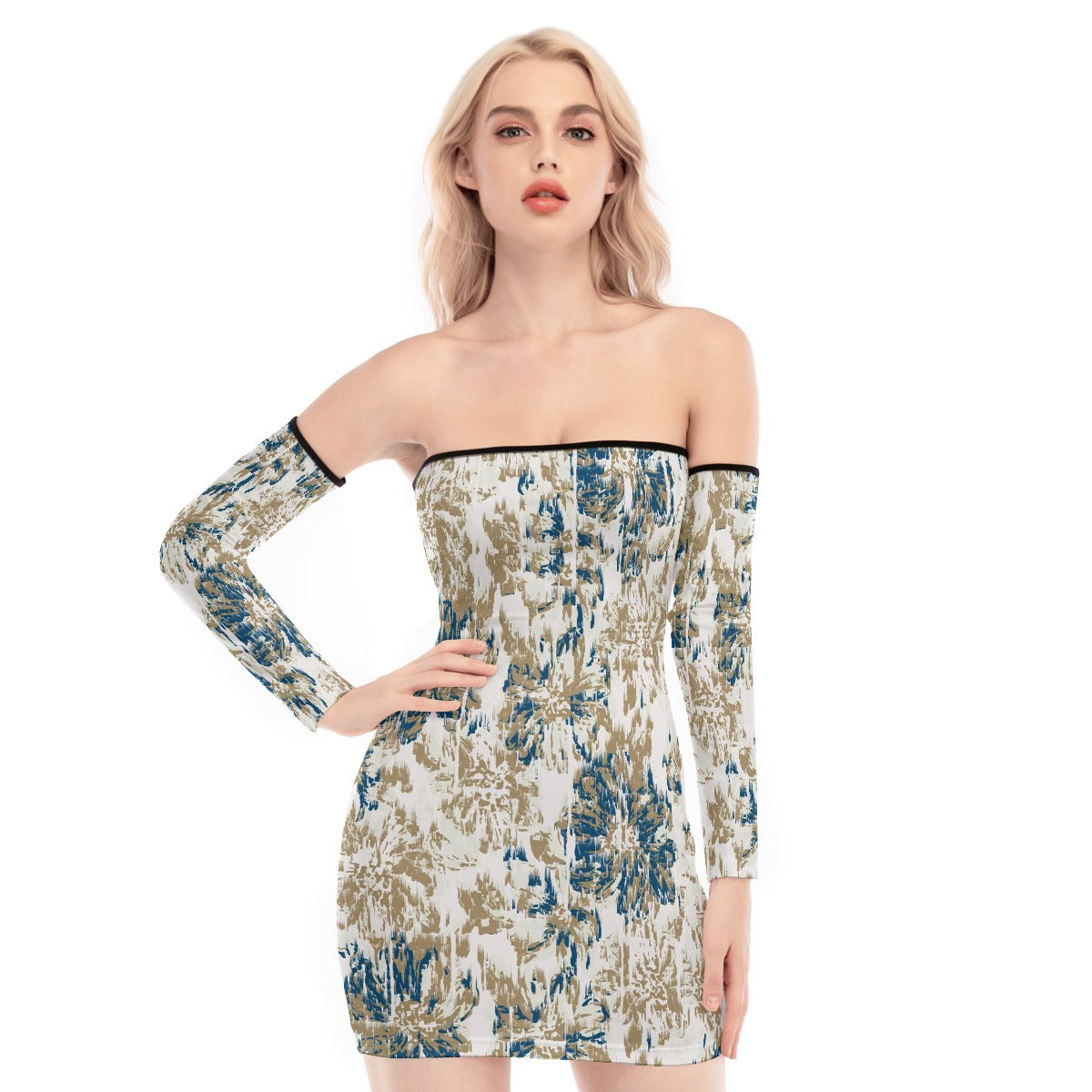 All-Over Print Women's Off-shoulder Back Lace-up Dress