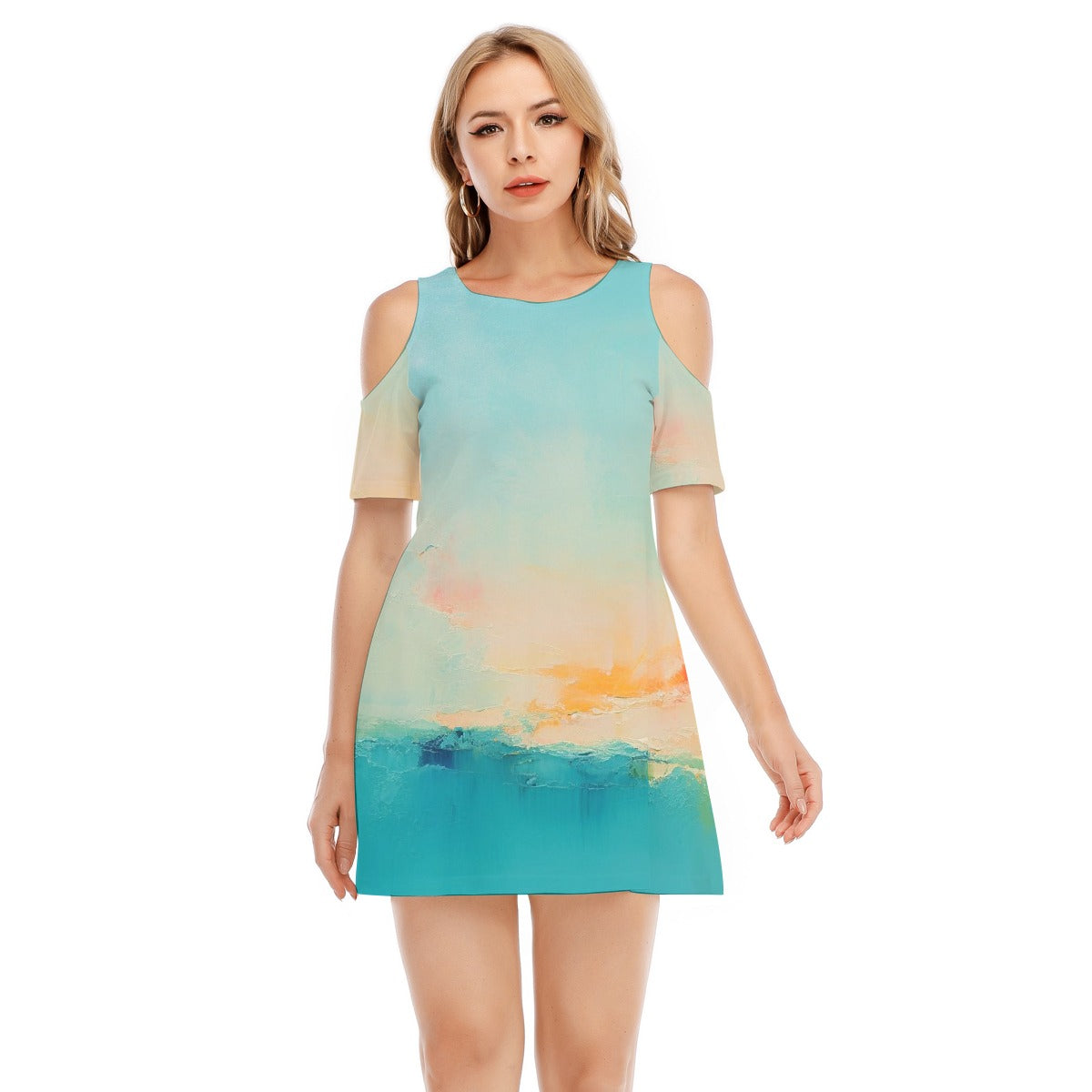 All-Over Print Women's Cold Shoulder Dress | 190GSM Cotton