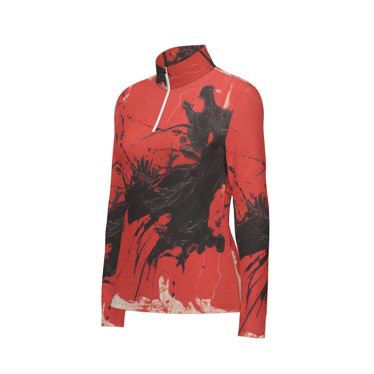 All-Over Print Women's Sports Collar Jersey With Long Sleeve