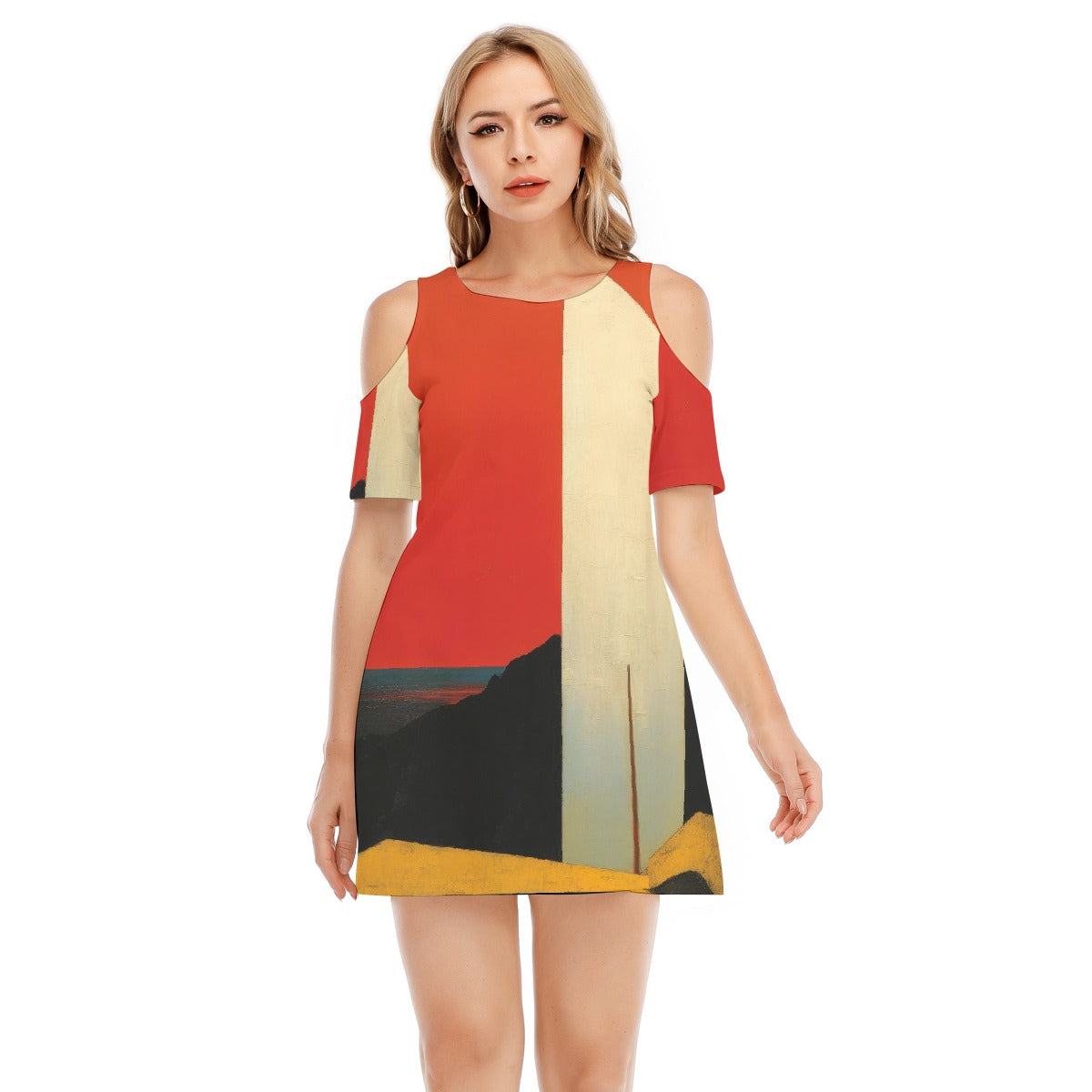 All-Over Print Women's Cold Shoulder Dress | 190GSM Cotton