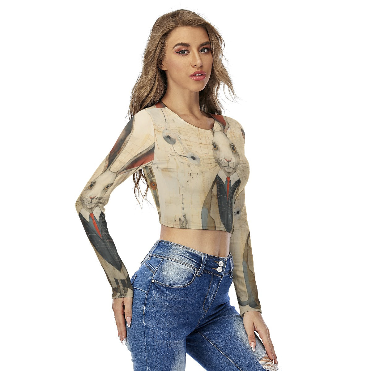 All-Over Print Women's Round Neck Crop Top T-Shirt